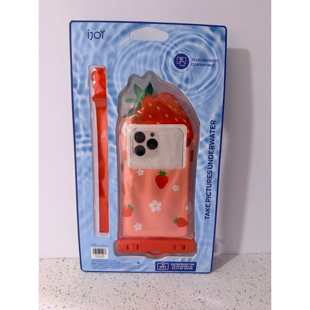 iJoy Waterproof Phone Pouch Strawberry Universal Floating Case IPX7 Pink Orange - Picture 2 of 2